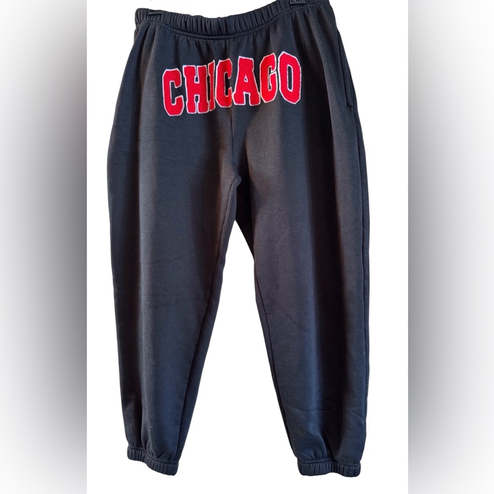 Black Sweatpants with Red Chicago Print